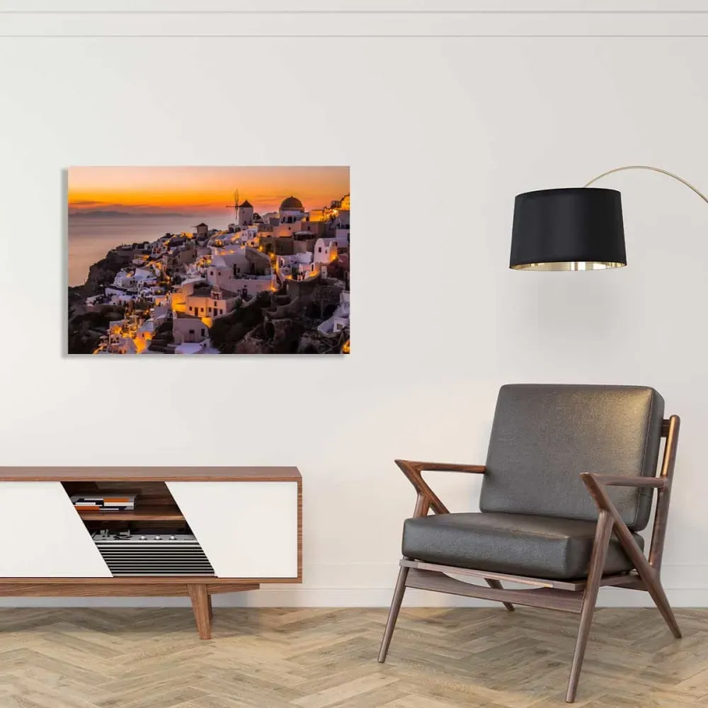 Illustration numéro 2 du produit Tableau santorini by night impression sur aluminium 120x80 cm