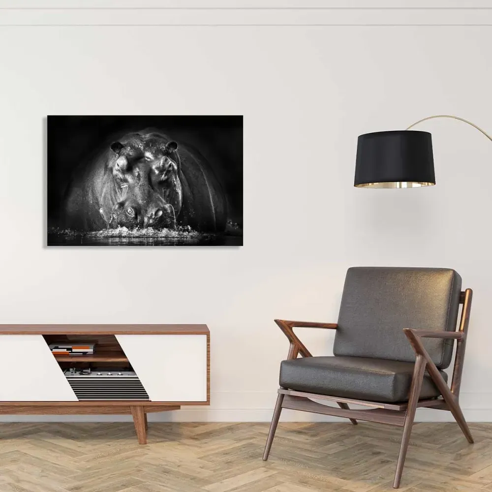 Illustration numéro 2 du produit Tableau animaux portrait hippo impression sur aluminium 120x80 cm