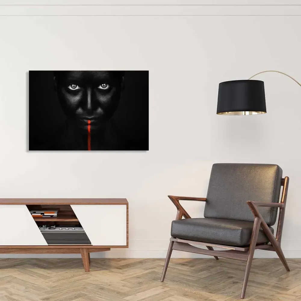 Illustration numéro 2 du produit Tableau d'art portrait rouge impression sur aluminium 120x80 cm