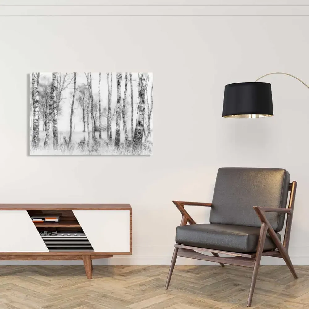 Illustration numéro 2 du produit Tableau bouleaux en monochrome impression sur aluminium 120x80 cm