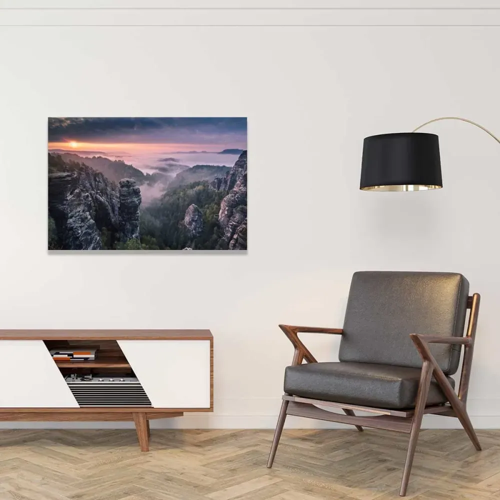 Illustration numéro 2 du produit Tableau sunrise on the rocks toile imprimée 120x80 cm