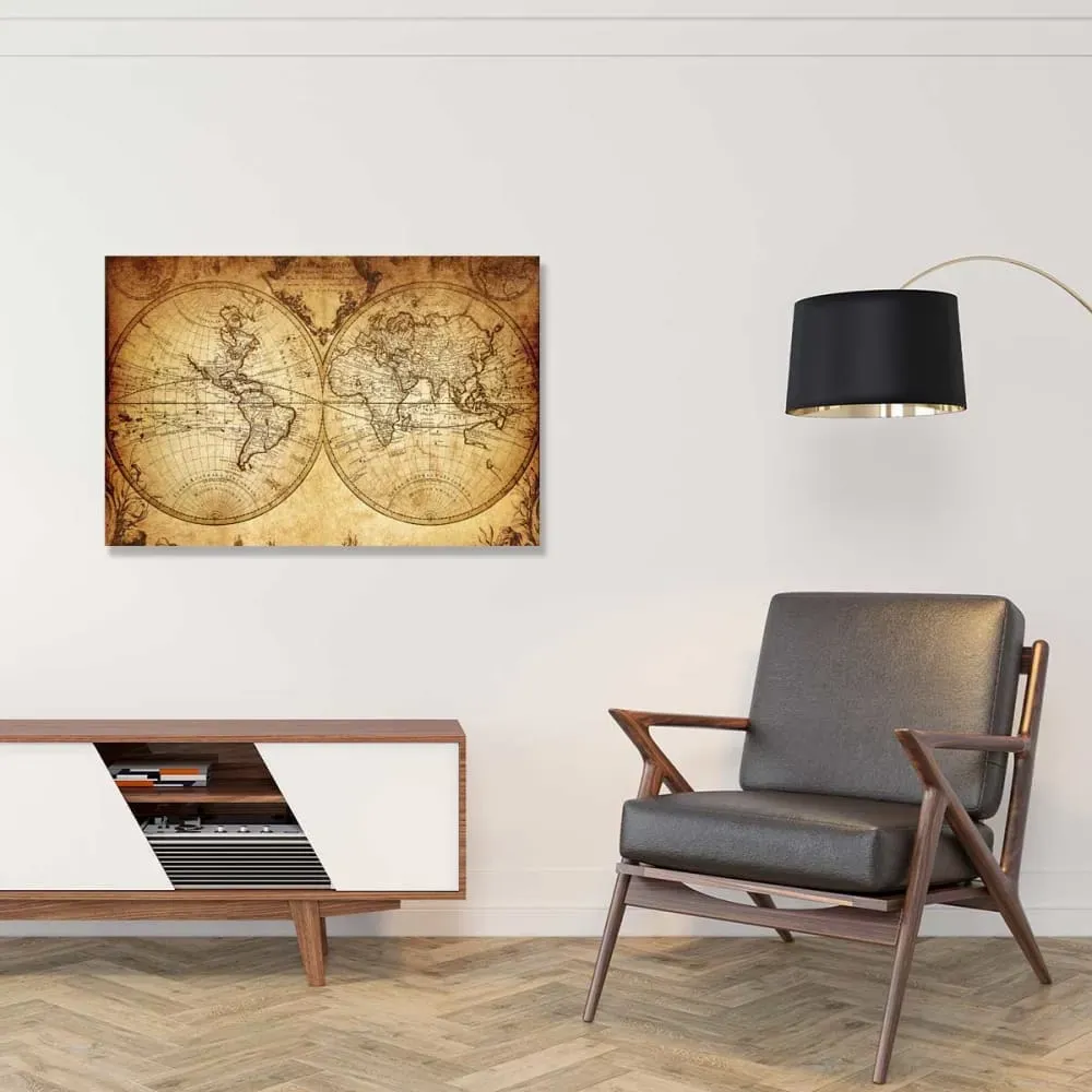 Illustration numéro 2 du produit Tableau mappemonde ancienne impression sur aluminium 120x80 cm