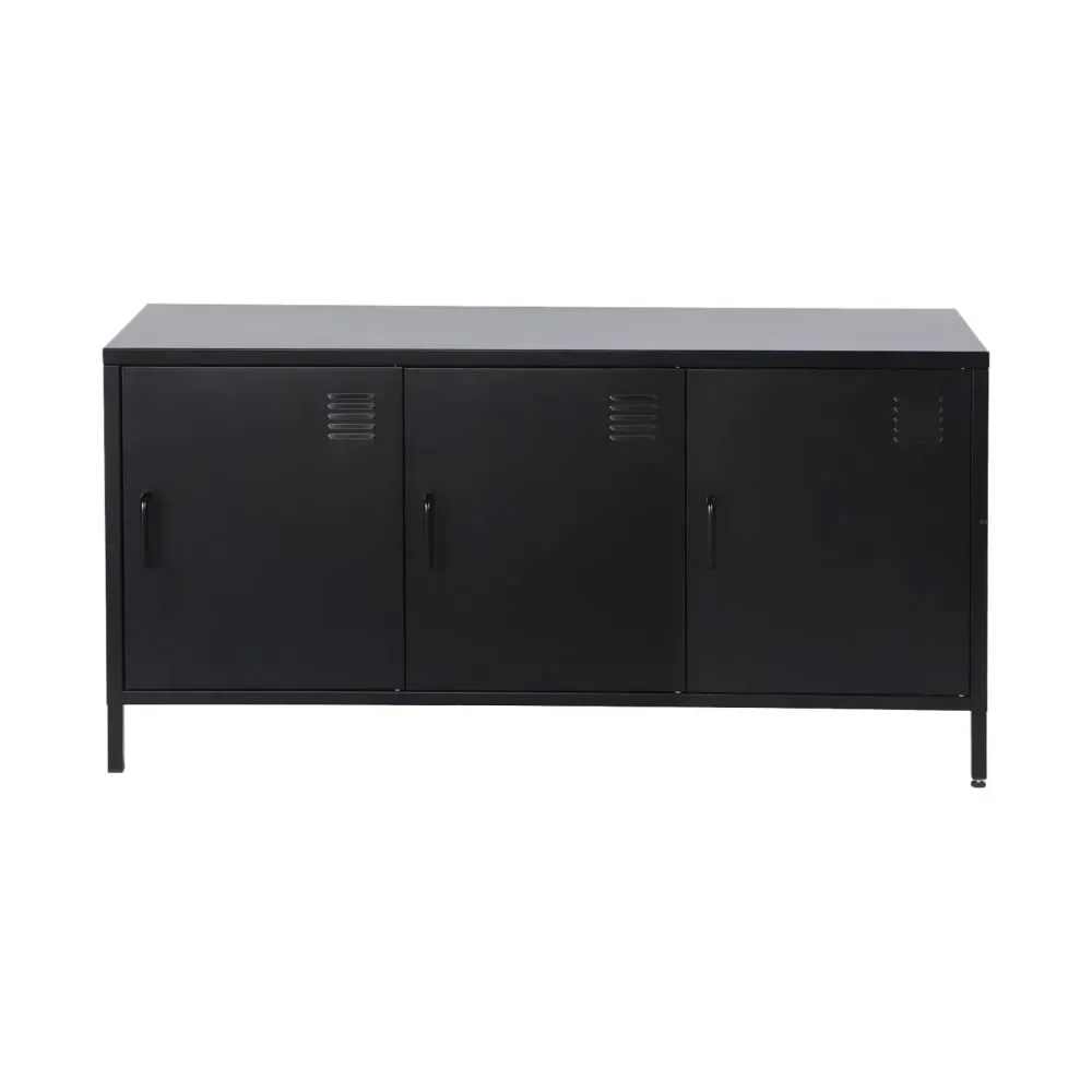 Illustration numéro 2 du produit Meuble tv industriel métal noir 3 portes 120cm