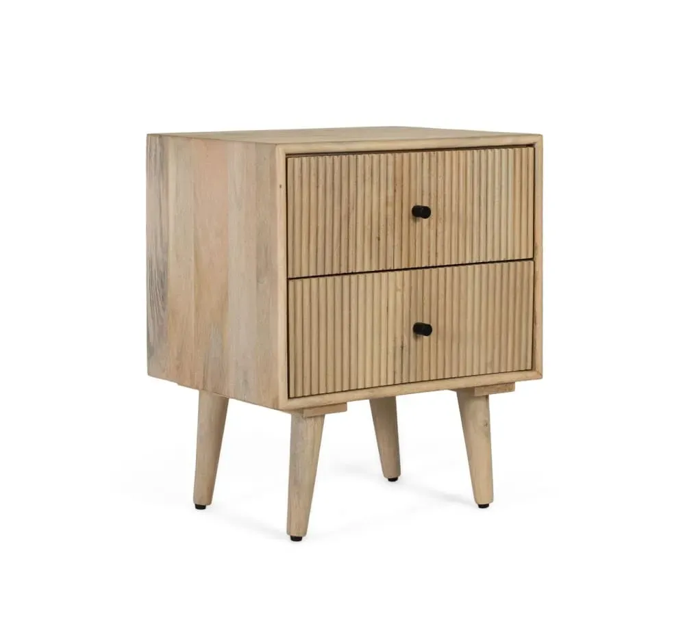 Illustration numéro 2 du produit Table de chevet en bois de manguier à texture rainurée