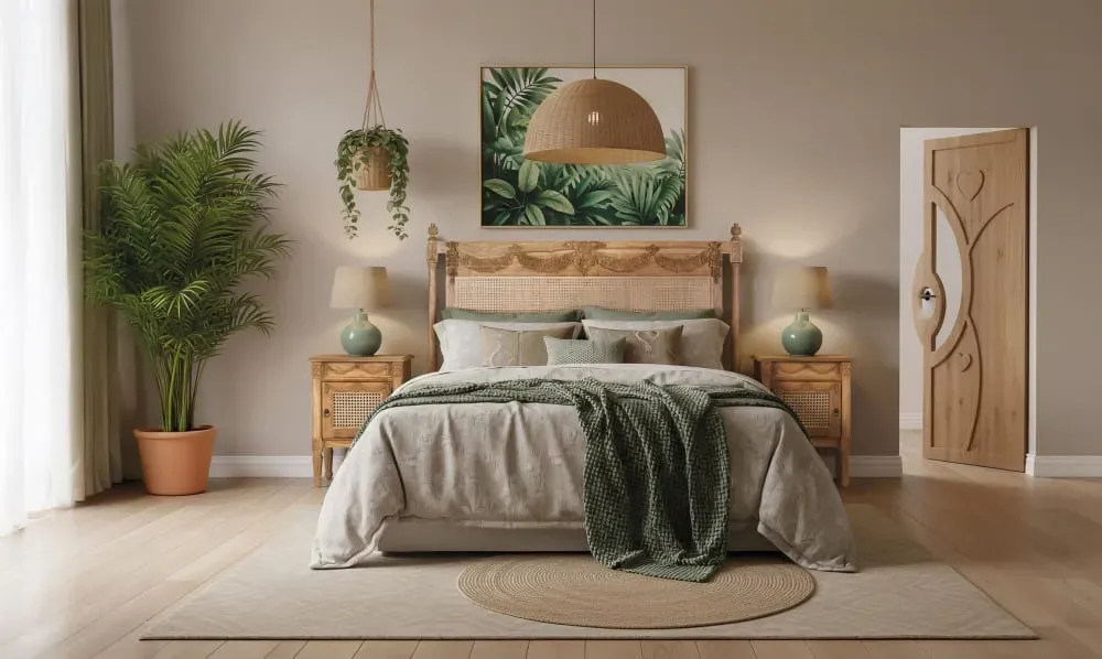 Illustration numéro 2 du produit Tête de lit en teck massif et rotin 174 cm