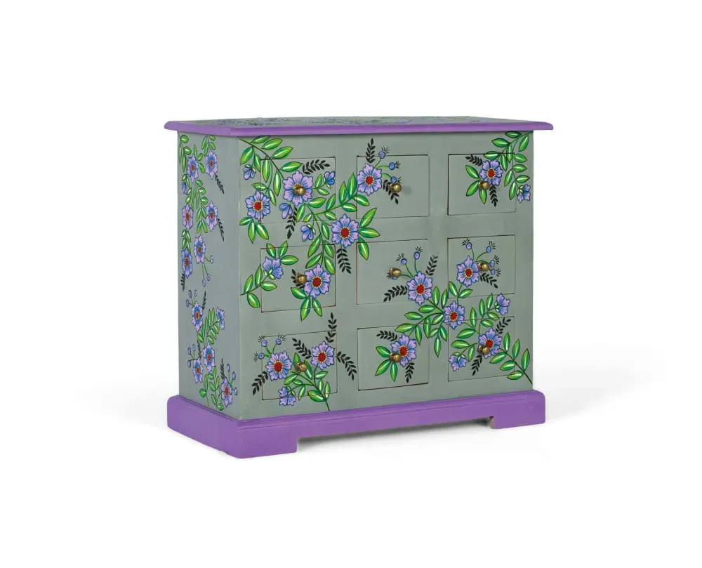 Illustration numéro 2 du produit Commode fabriquée et peinte à la main en bois de manguier massif