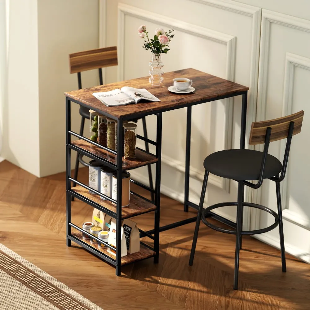 Illustration numéro 2 du produit Table de bar 3 étagères de rangement cadre en acier brun rustique noir