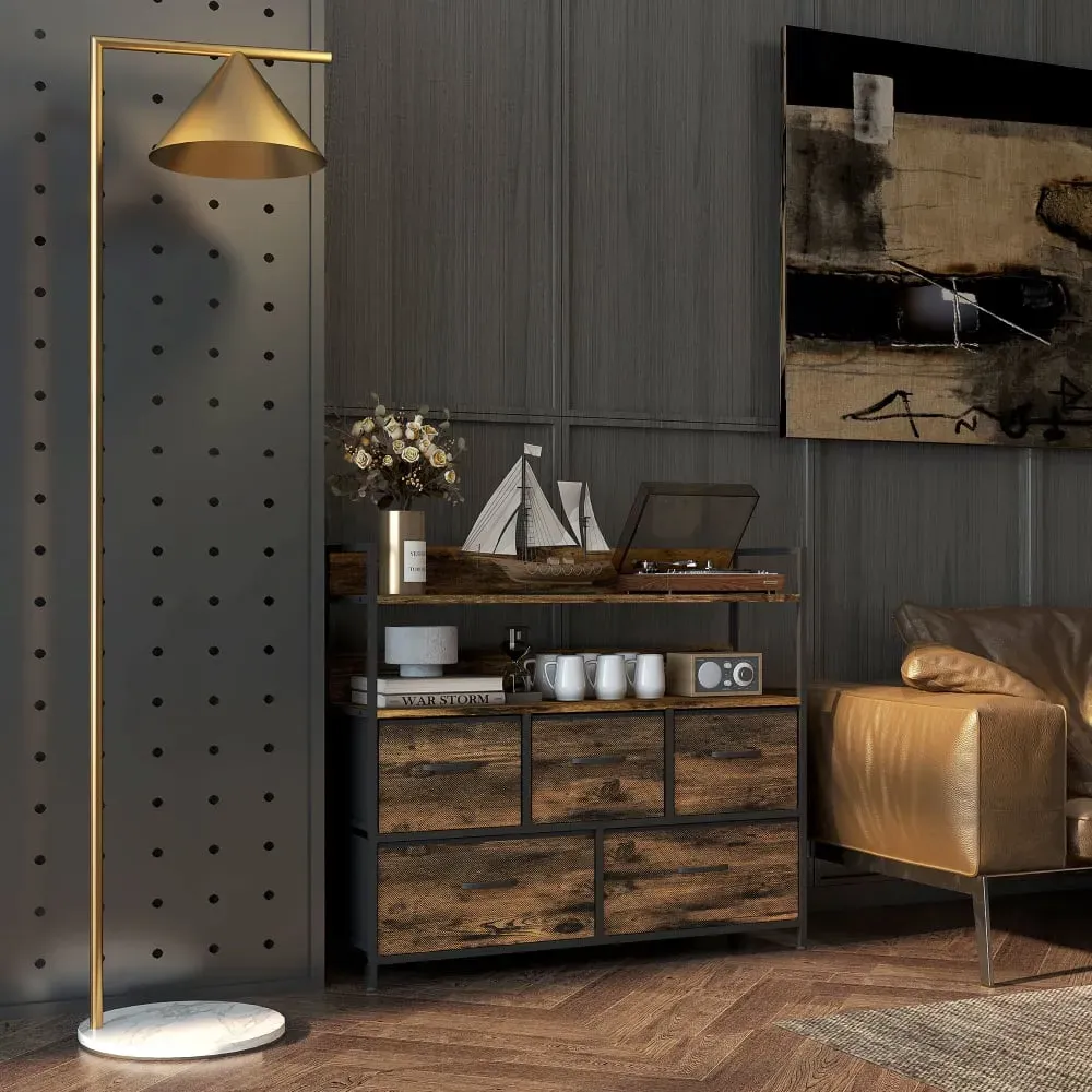 Illustration numéro 2 du produit Commode de rangement 5 tiroirs en tissu et acier brun rustique