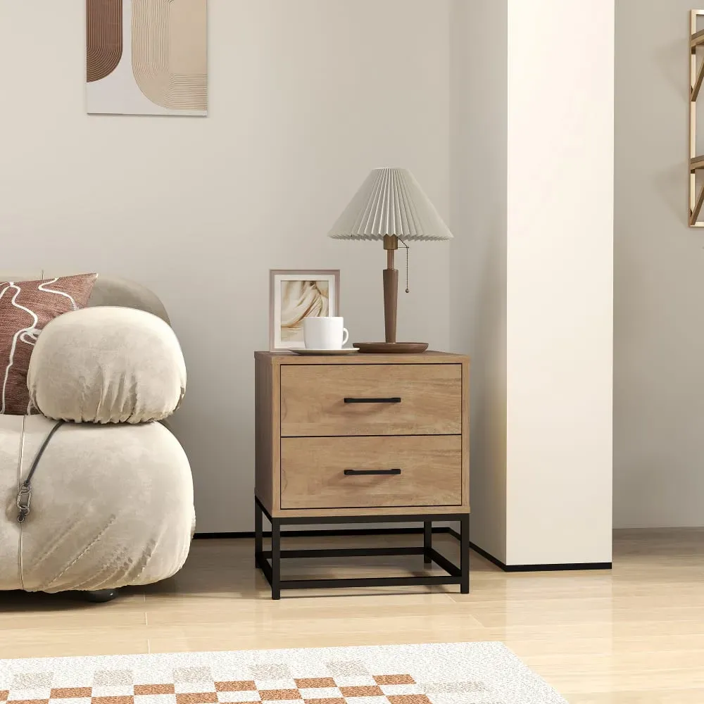 Illustration numéro 2 du produit Tables de chevet lot de 2 style industriel bois naturel