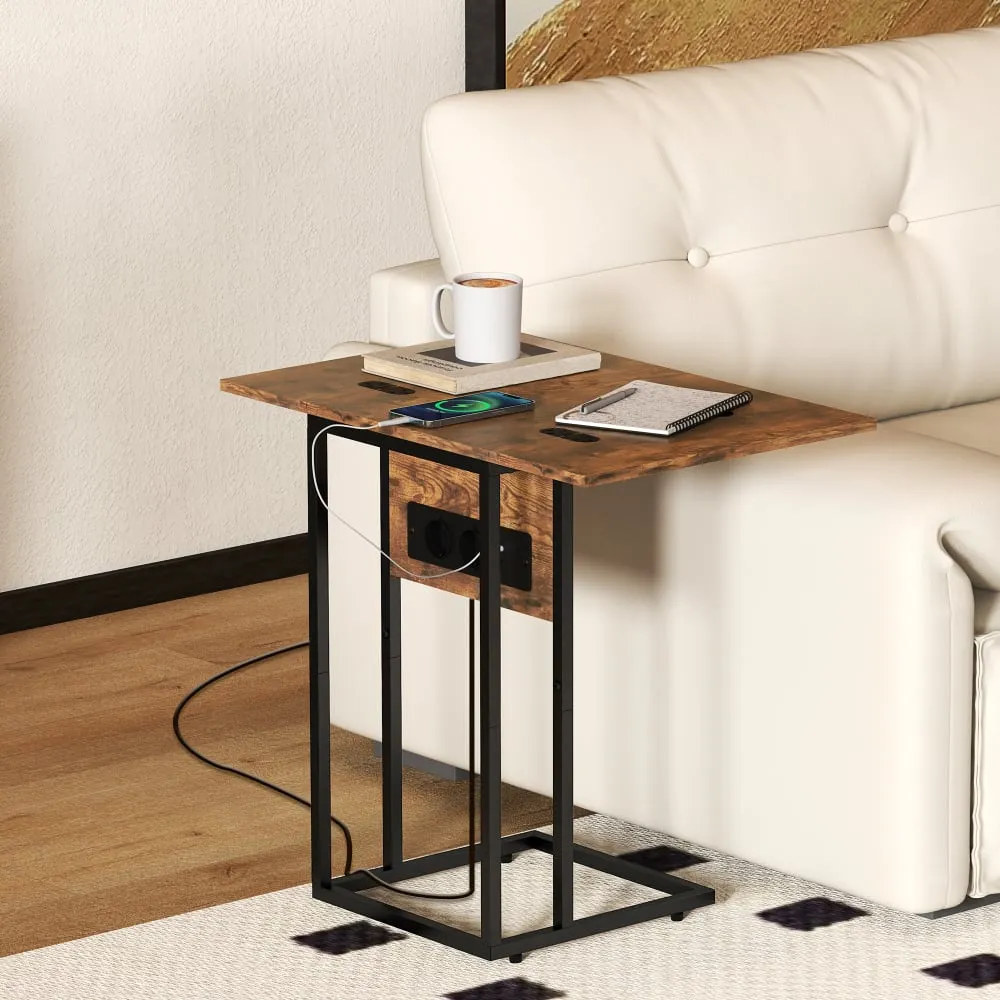 Illustration numéro 2 du produit Table d'appoint station de charge plateau pliable cadre en métal noir