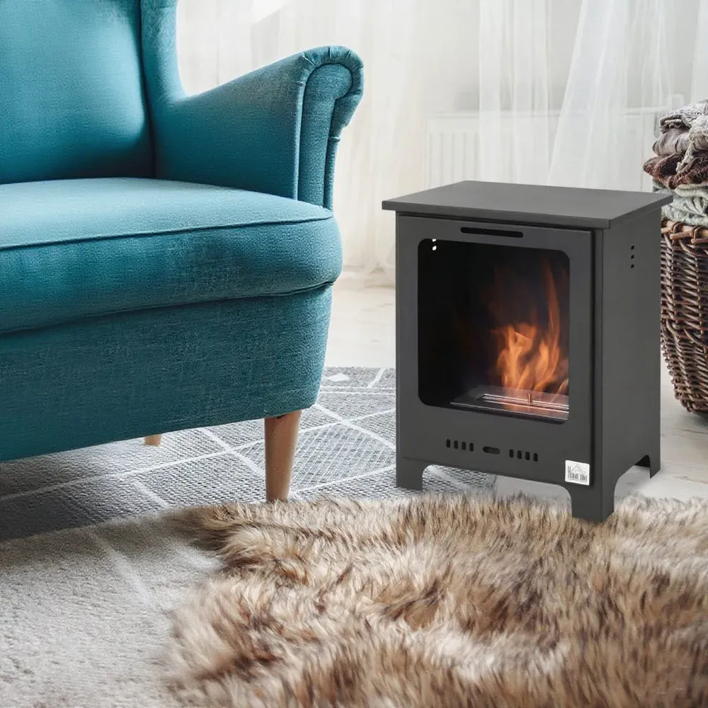 Illustration numéro 2 du produit Cheminée bioéthanol sur pieds 1 brûleur 1,5 L couverture 20-25 m² noir