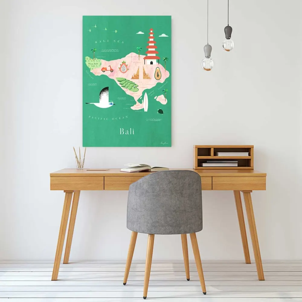 Illustration numéro 2 du produit Tableau cartographie carte de bali  imprimé sur toile 60x90 cm