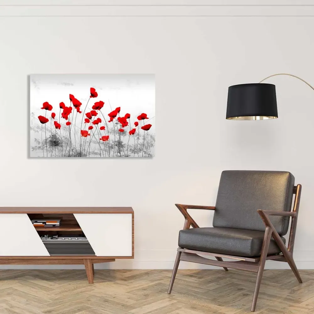 Illustration numéro 2 du produit Tableau design coquelicots gris  imprimé sur toile 90x60 cm