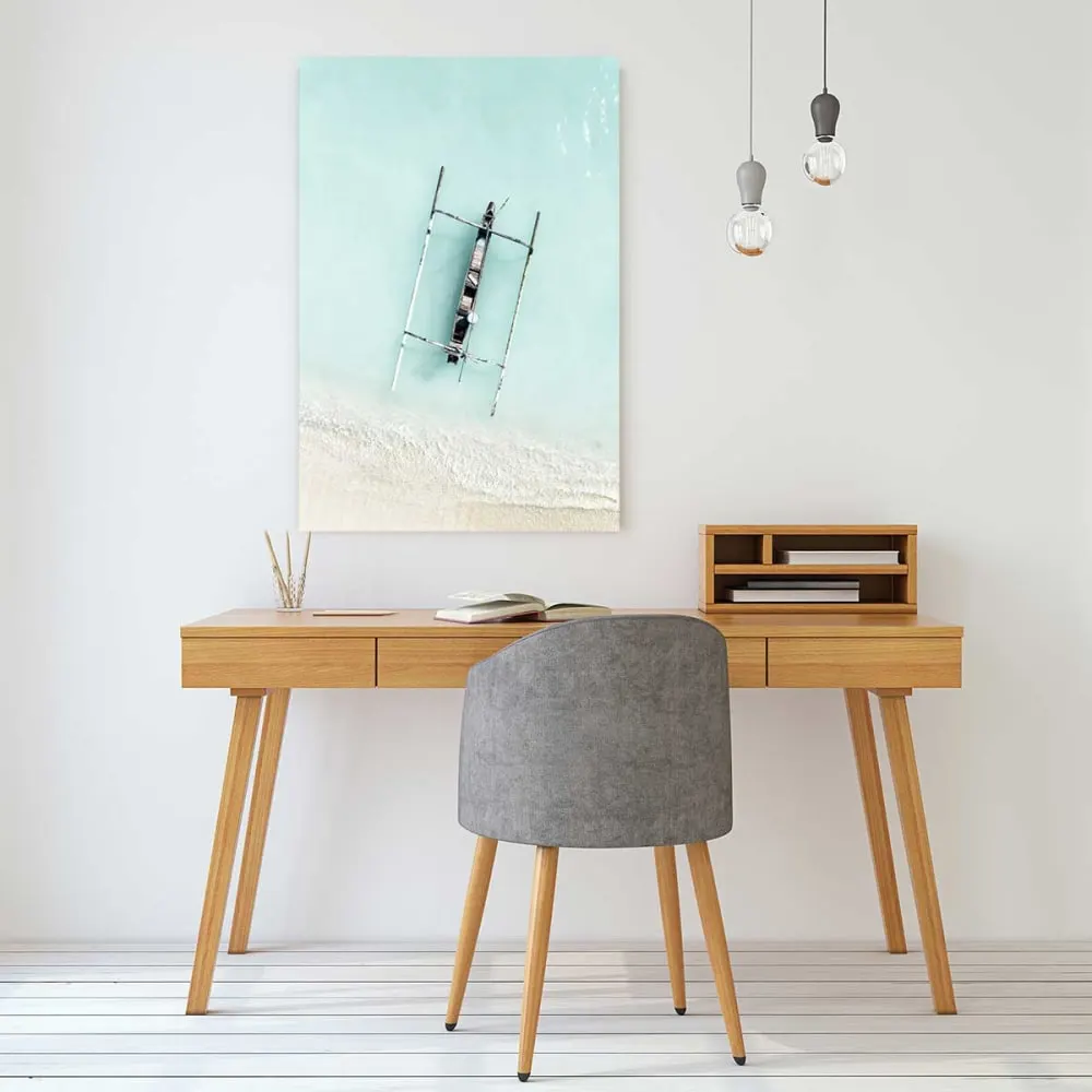 Illustration numéro 2 du produit Tableau vacances lagon bleu et pirogue  imprimé sur toile 60x90 cm