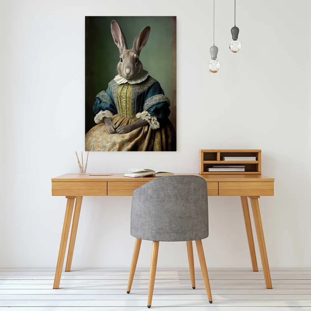 Illustration numéro 2 du produit Tableau lapin madame bunny  imprimé sur toile 60x90 cm