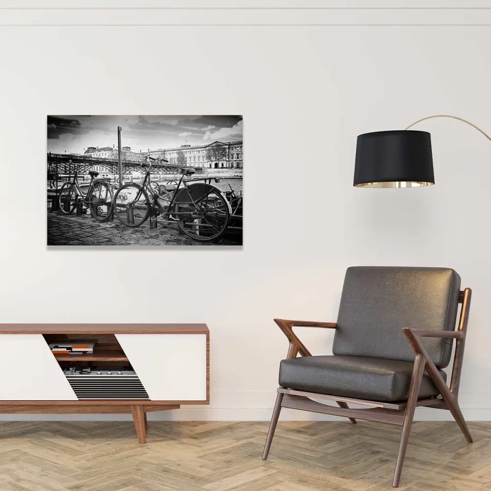 Illustration numéro 2 du produit Tableau paris vélo au bord de seine  imprimé sur toile 90x60 cm