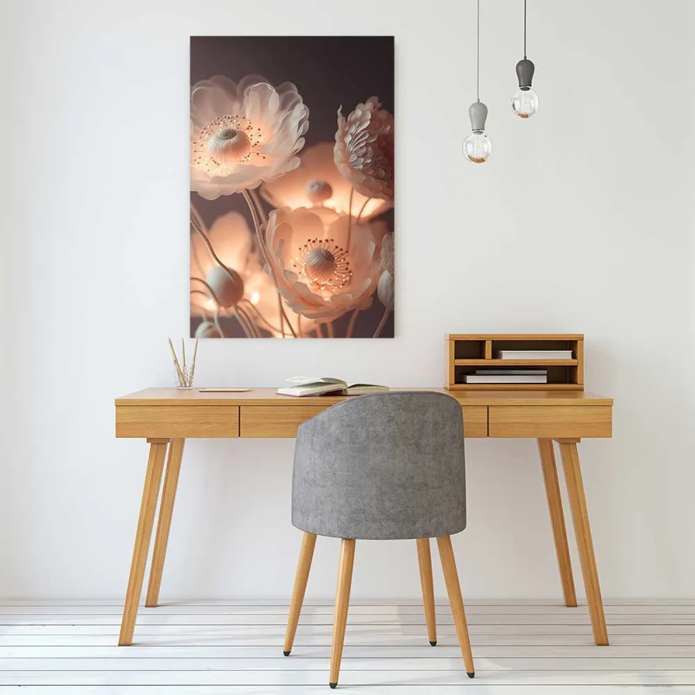 Illustration numéro 2 du produit Tableau floral fleurs lumineuses  imprimé sur toile 60x90 cm
