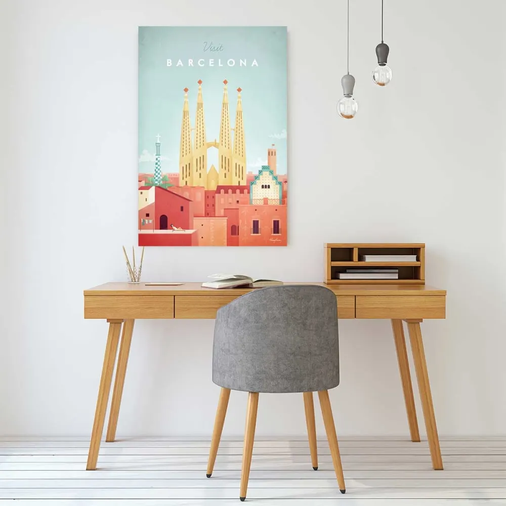 Illustration numéro 2 du produit Tableau architecture barcelona vintage  imprimé sur toile 60x90 cm