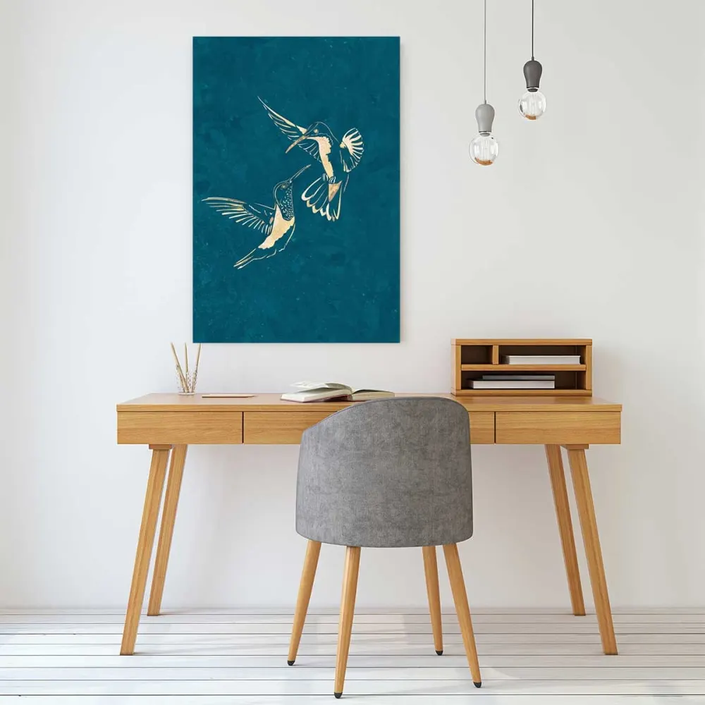 Illustration numéro 2 du produit Tableau oiseaux colibri d'or  imprimé sur toile 60x90 cm