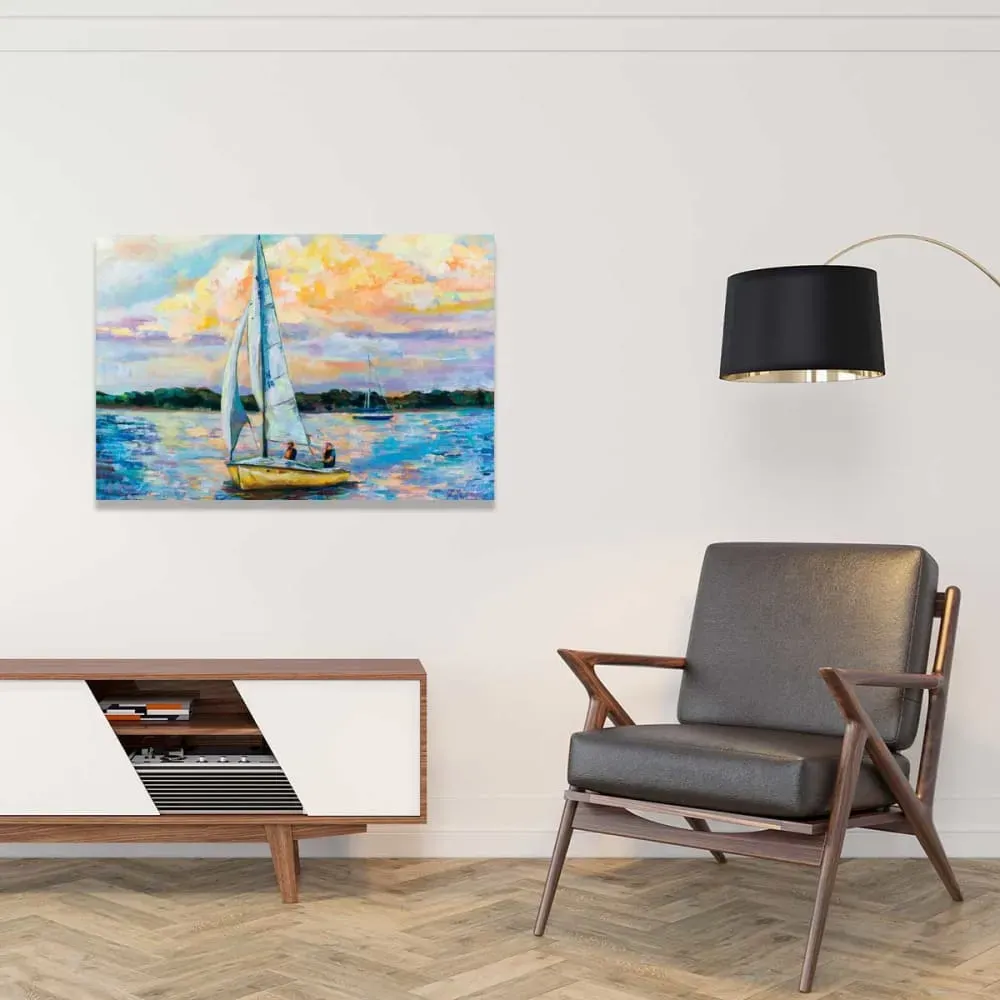 Illustration numéro 2 du produit Tableau paysage mer voile du dimanche  imprimé sur toile 90x60 cm