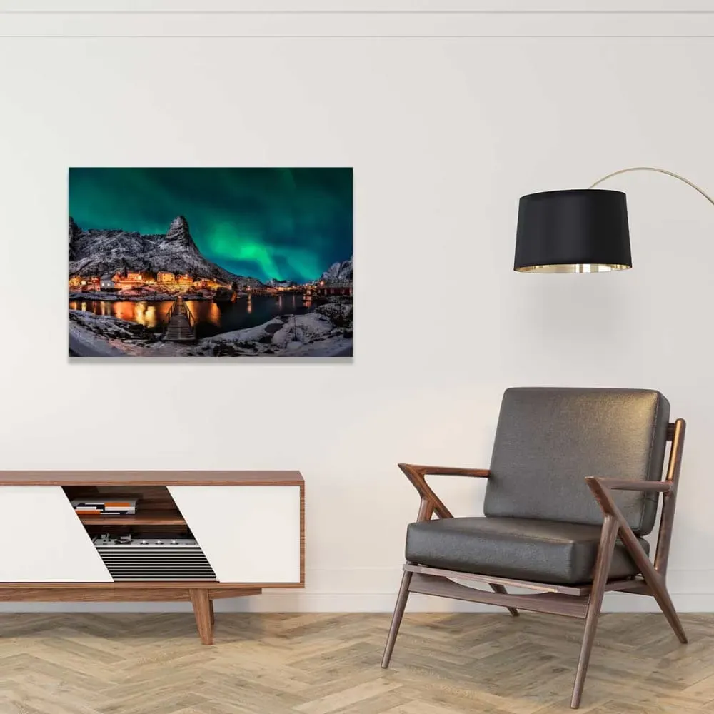 Illustration numéro 2 du produit Tableau paysage passerelle borealis  imprimé sur toile 90x60 cm
