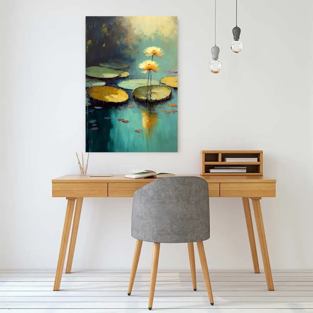 Illustration numéro 2 du produit Tableau de fleurs nénuphars  imprimé sur toile 60x90 cm