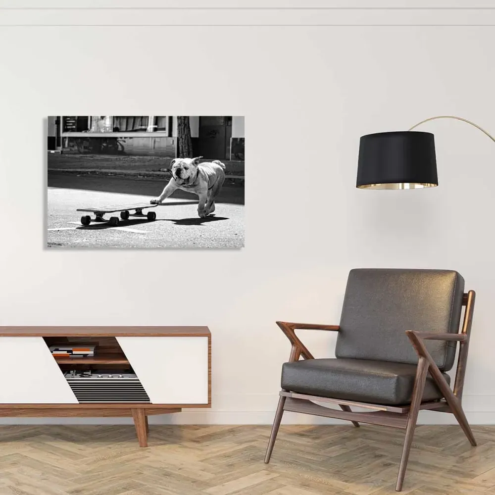 Illustration numéro 2 du produit Tableau animaux skate dog  imprimé sur toile 90x60 cm