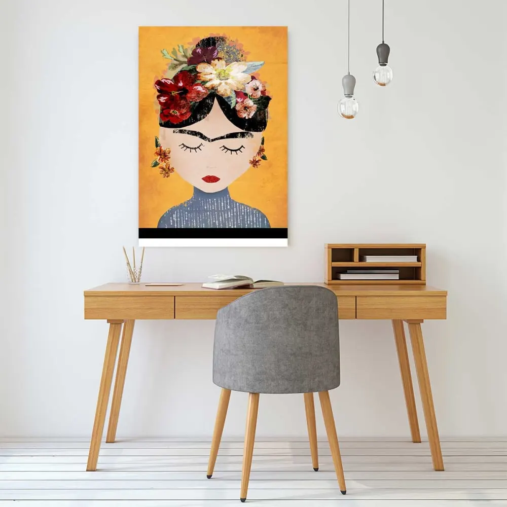 Illustration numéro 2 du produit Tableau art frida kalho et sa couronne  imprimé sur toile 60x90 cm