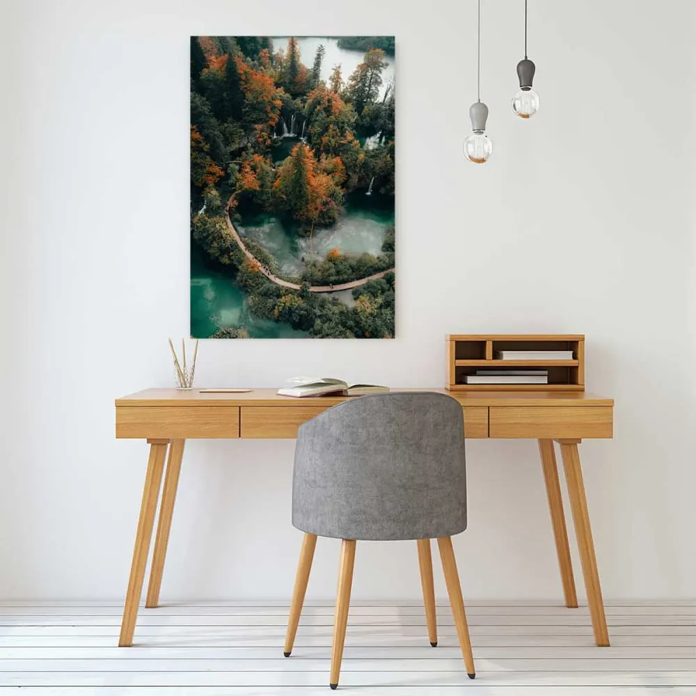 Illustration numéro 2 du produit Tableau montagne lac et forêt en automne  imprimé sur toile 60x90 cm