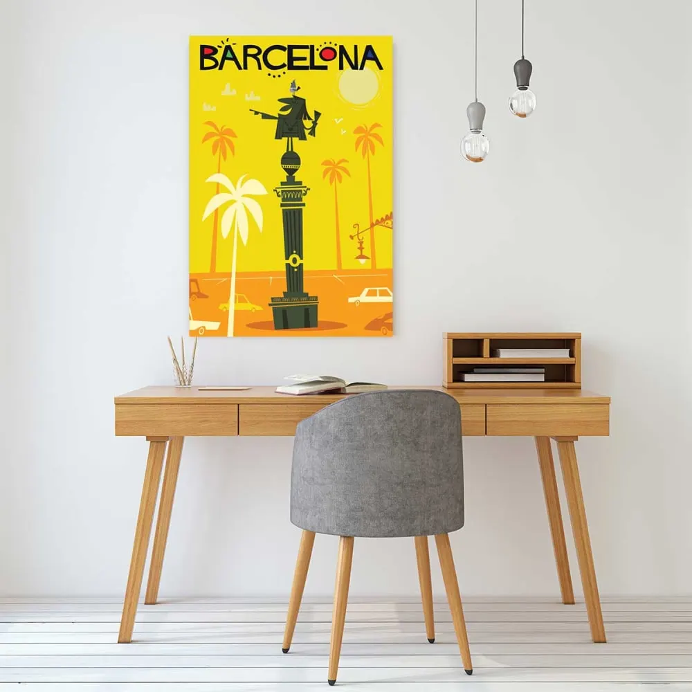 Illustration numéro 2 du produit Tableau de voyage vintage barcelona imprimé sur toile 60x90 cm