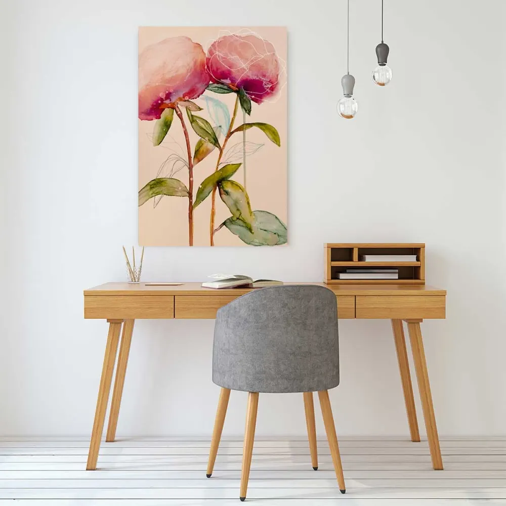 Illustration numéro 2 du produit Tableau et peinture de fleurs palm pivoine  imprimé sur toile 60x90 cm