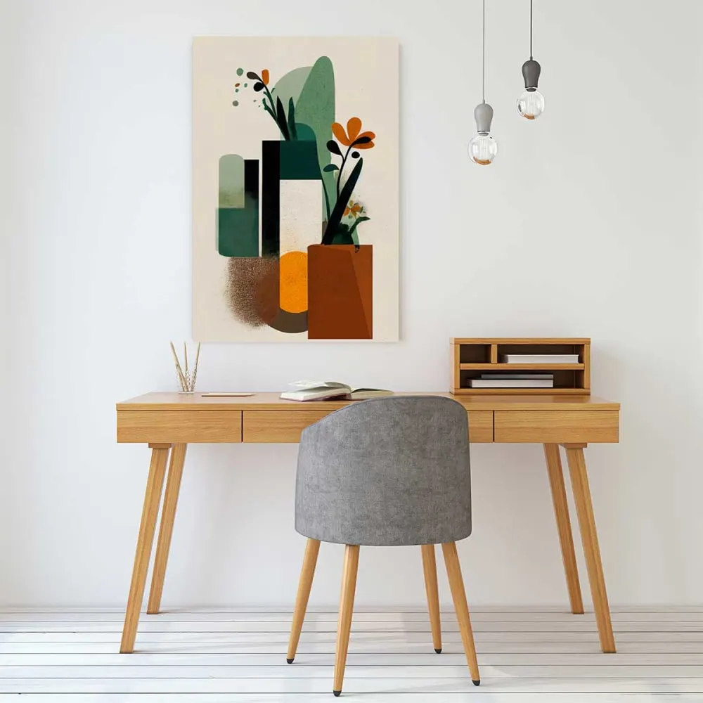 Illustration numéro 2 du produit Tableau de fleurs vases geometriques  imprimé sur toile 60x90 cm