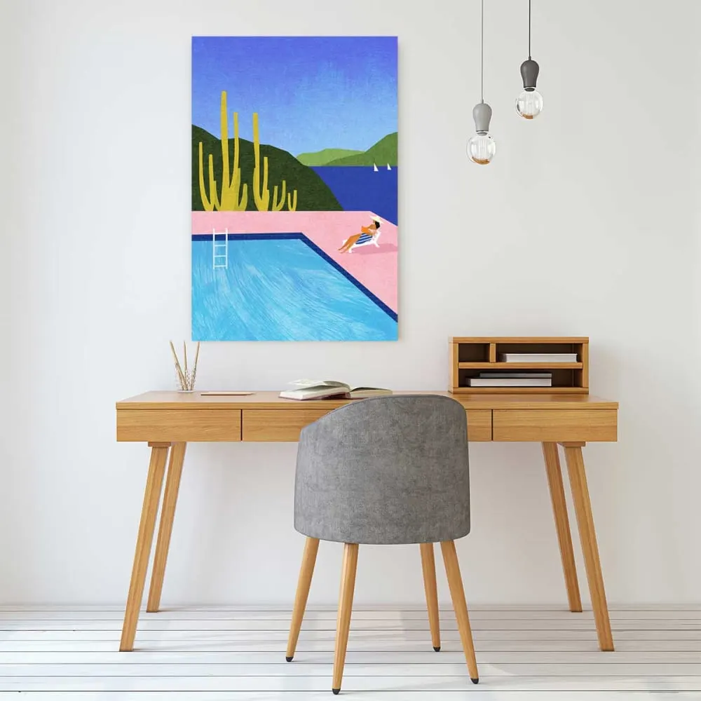 Illustration numéro 2 du produit Tableau neo vintage swimming pool iii  imprimé sur toile 60x90 cm