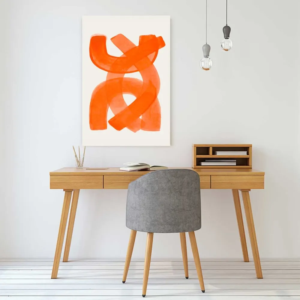 Illustration numéro 2 du produit Tableau art abstrait mid century orange  imprimé sur toile 60x90 cm