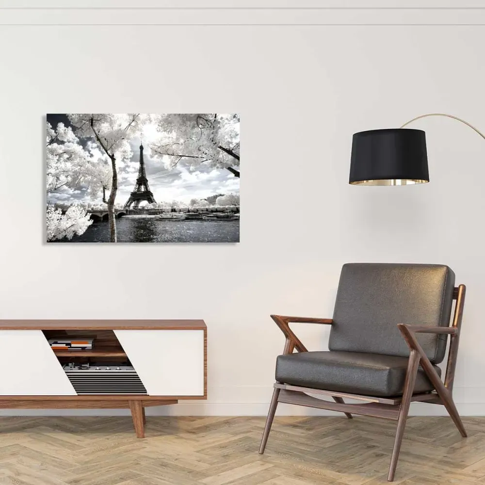 Illustration numéro 2 du produit Tableau paris tour eiffel blanche  imprimé sur toile 90x60 cm