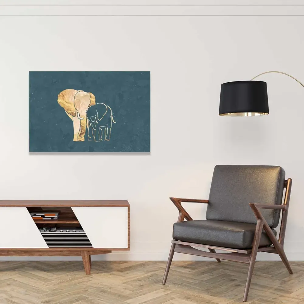 Illustration numéro 2 du produit Tableau elephant éléphant d'or  imprimé sur toile 90x60 cm