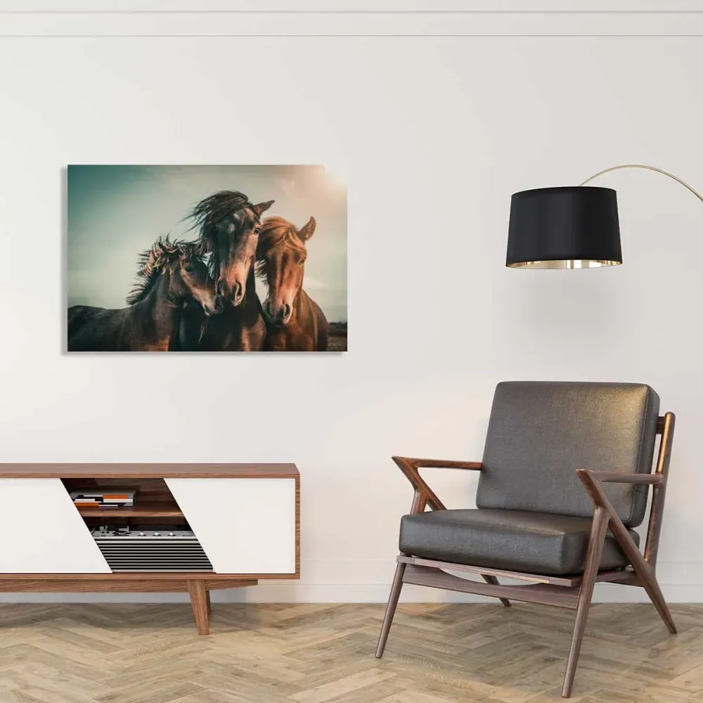 Illustration numéro 2 du produit Tableau chevaux horse family  imprimé sur toile 90x60 cm