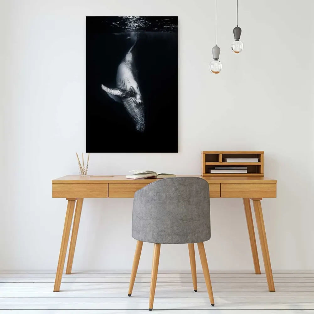 Illustration numéro 2 du produit Tableau baleine baleine noire  imprimé sur toile 60x90 cm