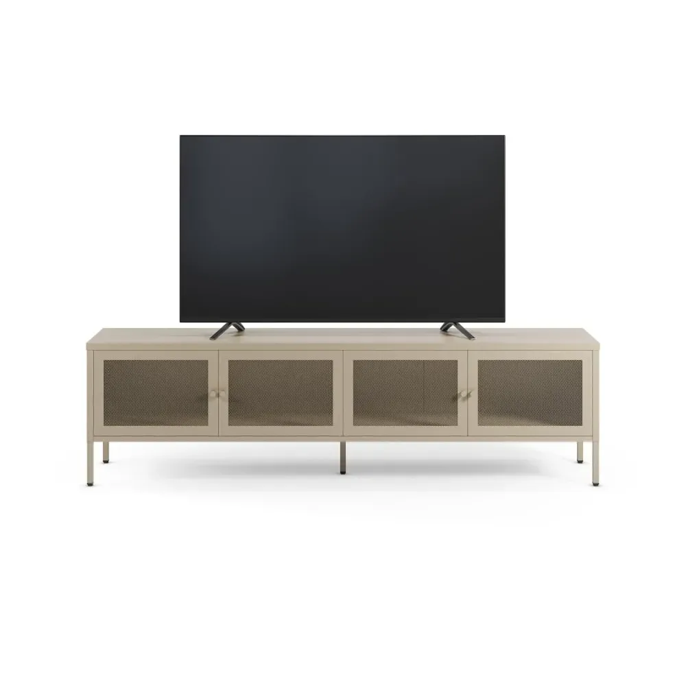 Illustration numéro 2 du produit Meuble TV en métal beige 4 portes, 160 cm