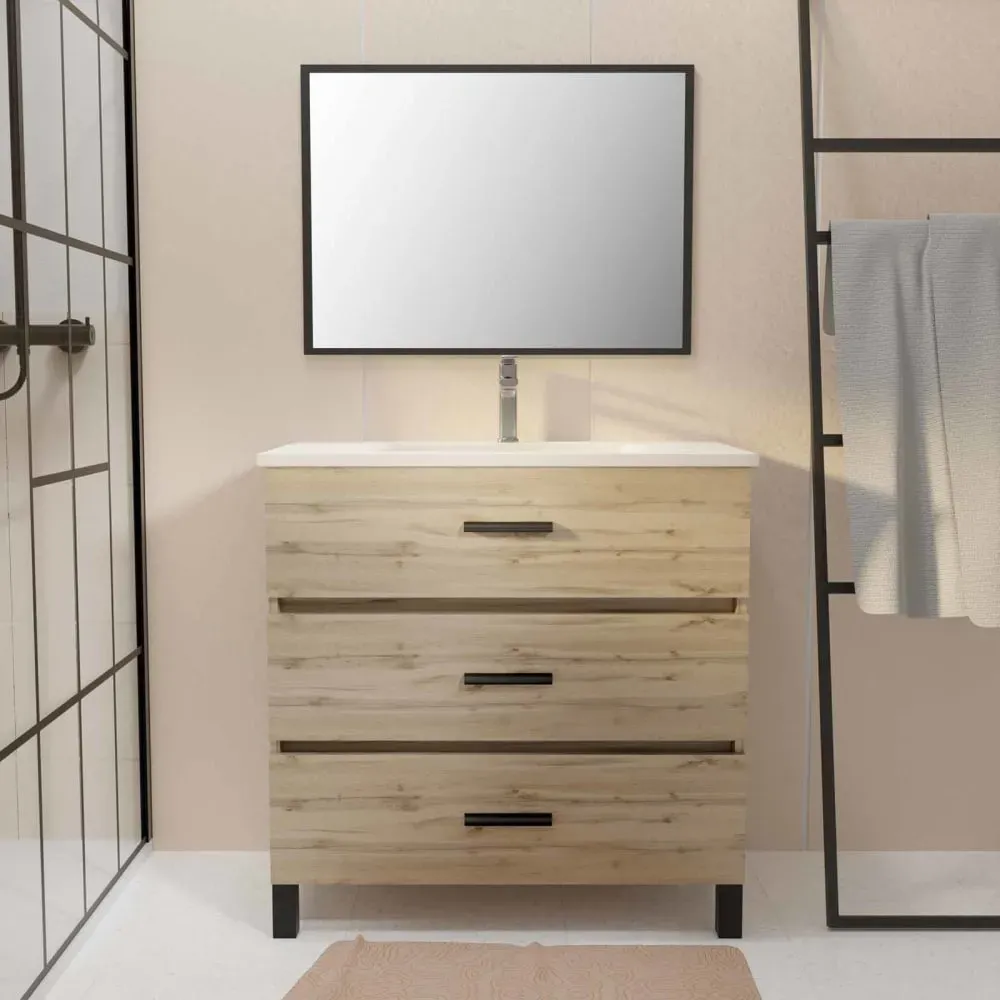Illustration numéro 2 du produit Pack caisson à tiroirs avec vasque et miroir bois marron foncé 80 cm