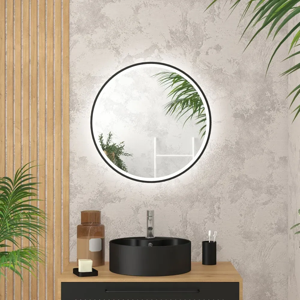 Illustration numéro 2 du produit Miroir rond à leds verre noir 3.6 x 60