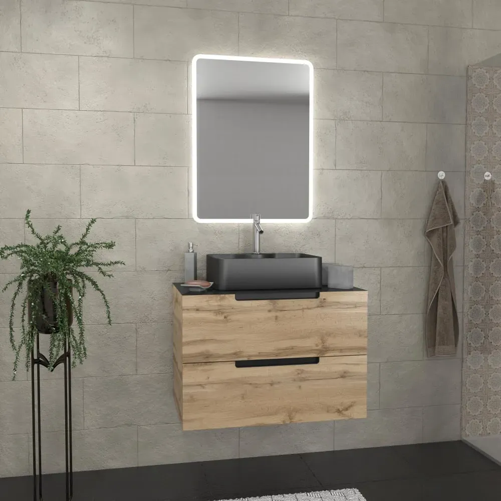 Illustration numéro 2 du produit Meuble de salle bains avec vasque et miroir au style authentique bois