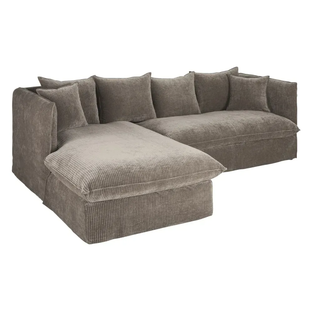 Illustration numéro 2 du produit Canapé d'angle gauche 3/4 places en velours côtelé marron écorce