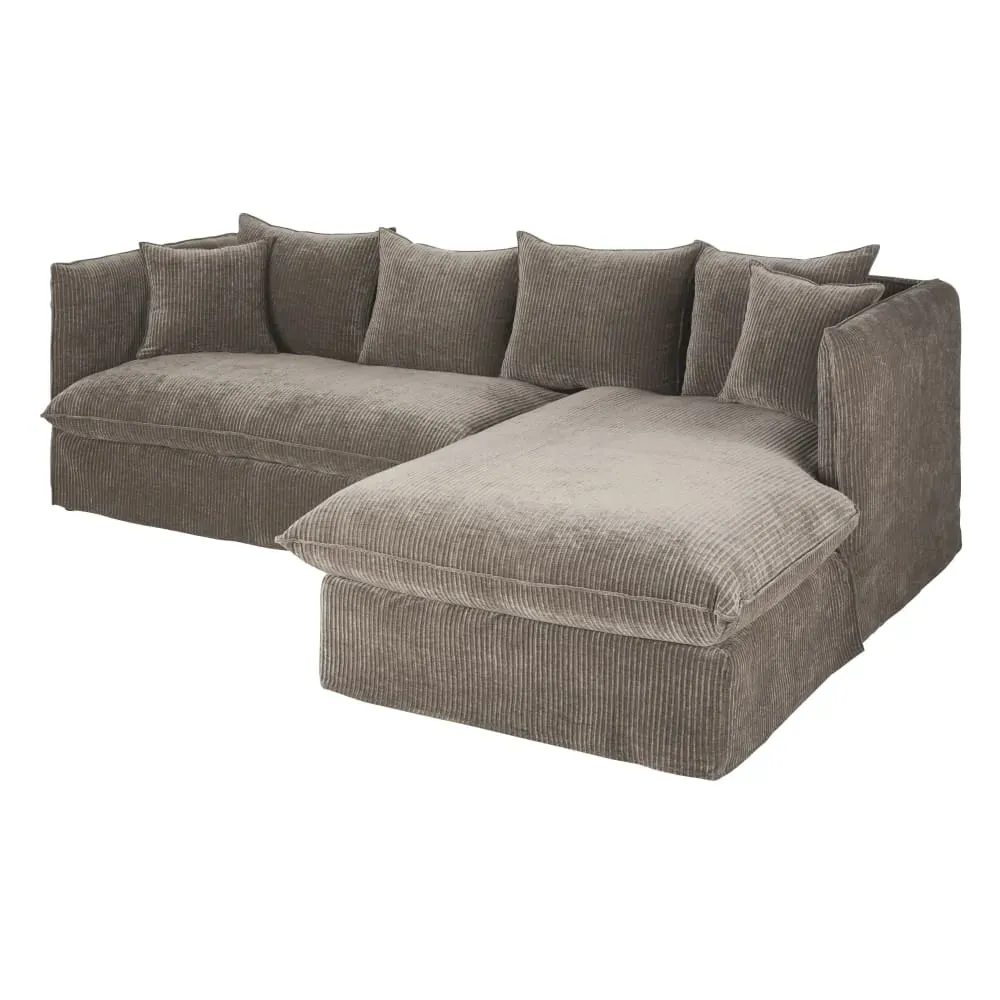 Illustration numéro 2 du produit Canapé d'angle droit 3/4 places en velours côtelé marron écorce