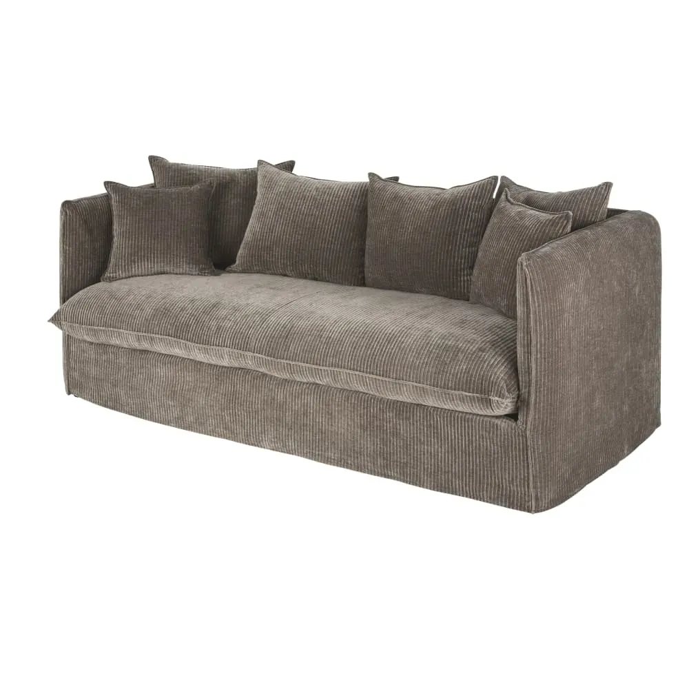 Illustration numéro 2 du produit Canapé 3/4 places en velours côtelé marron écorce