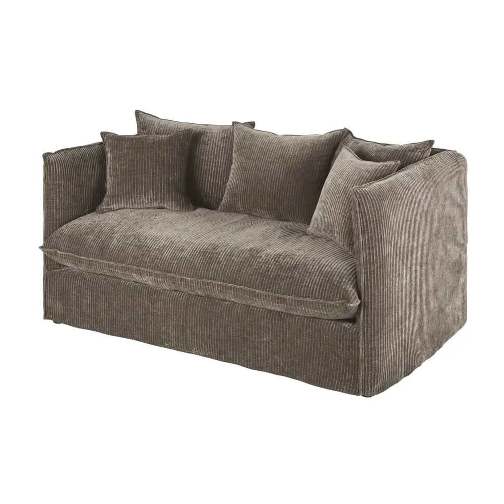 Illustration numéro 2 du produit Canapé 2/3 places en velours côtelé marron écorce