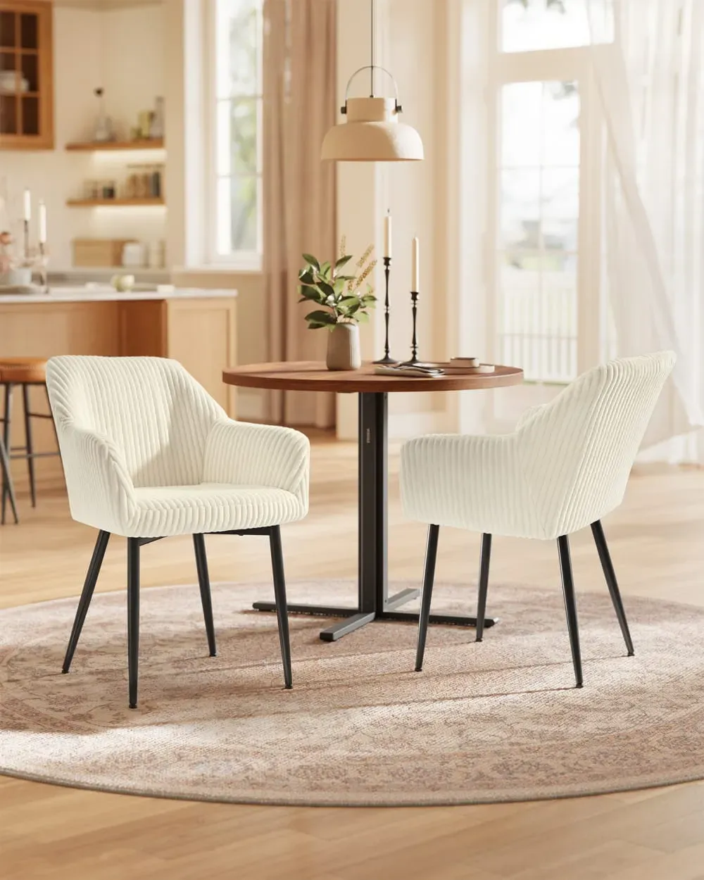 Illustration numéro 2 du produit Lot de 6 chaise de salle à manger velours côtelé blanc et noir