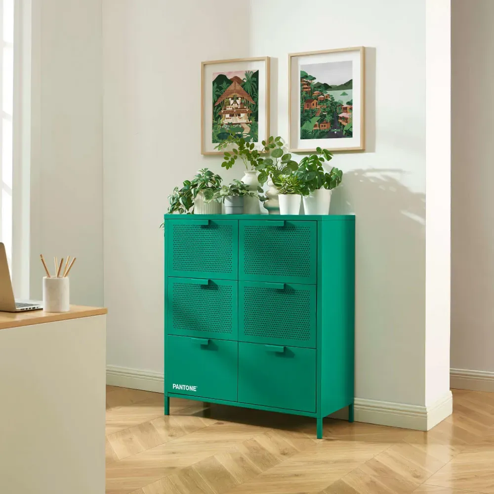 Illustration numéro 2 du produit Commode 6 tiroirs métal émeraude 90cm