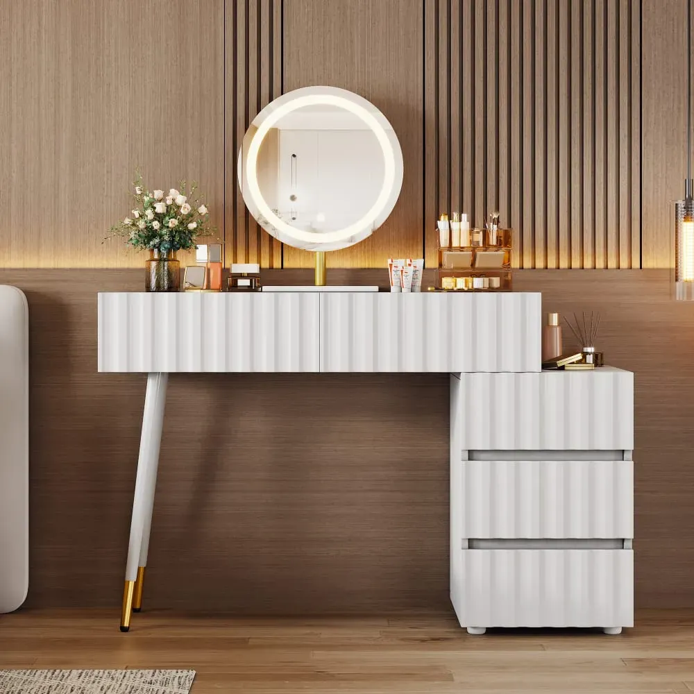 Illustration numéro 2 du produit Coiffeuse blanche avec miroir 100 x 40 x 127 cm