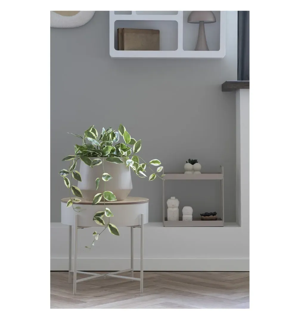 Illustration numéro 2 du produit Table d'appoint en acier beige et bois naturel ø40 cm